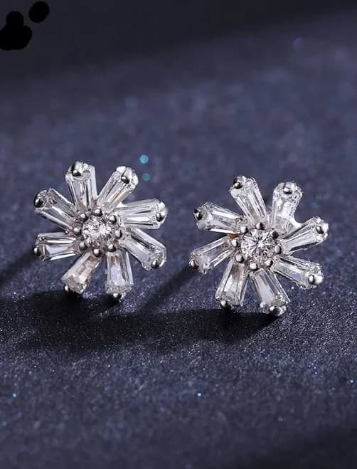 Cubic Zirconia Flower Stud Earrings in Silver Plated