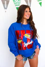 Licensed Kansas Metallic Word with Icons Sweatshirt Queen of Sparkles – Chérie Lane