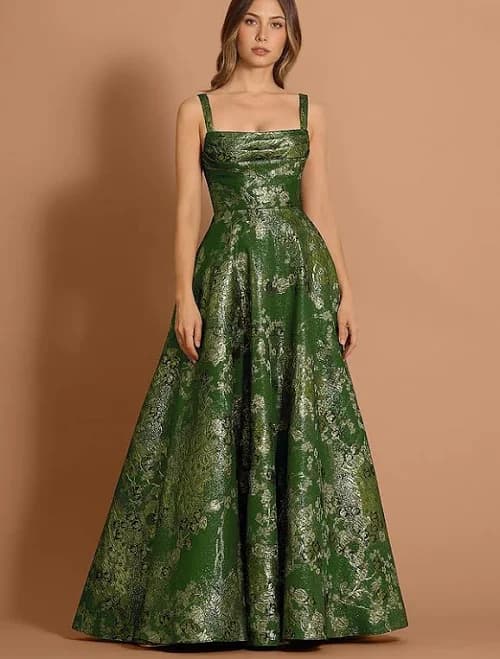 Azazie Sleeveless Floral Ball Gown Evening Dress