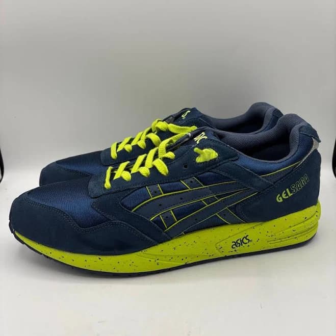 Asics Gel Saga Shoes Mens Size 12 Navy Lime Green Athletic Sneakers