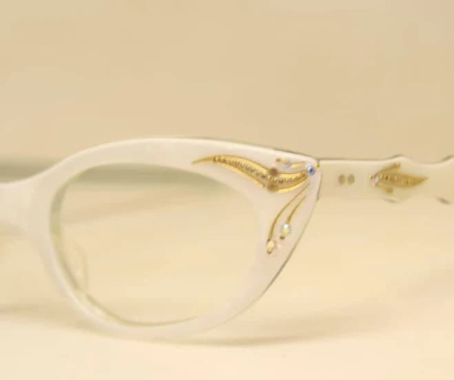 vintage cat eye glasses white rhinestone cateye frames
