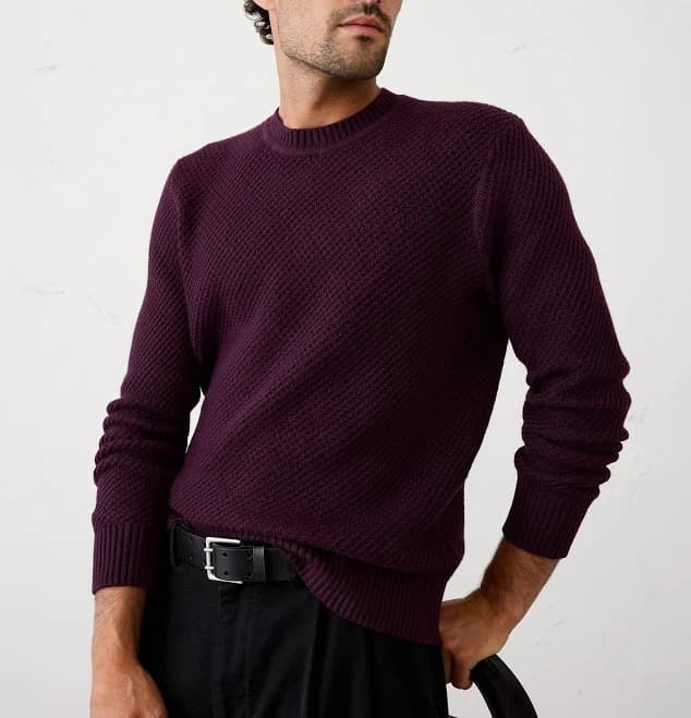 Men's Cozy Textured Sweater New Pinot Noir Regular Size L