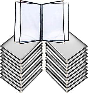 Restaurant Menu Covers Set 20 - Transparent Menu Covers 8.5" x 11" - 4 Page 8 View Menu Holder Black Folder for Bar Café