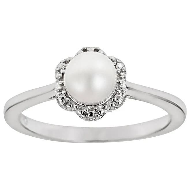 Sterling Silver Round Pearl Studded Flower Ring