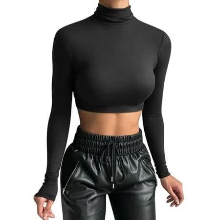Women's Long Sleeve Turtleneck Crop Top