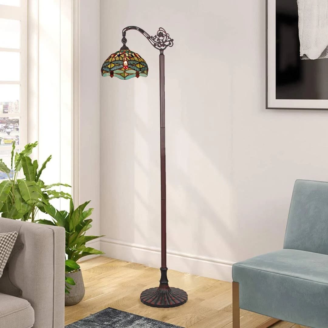 Mcabee Dark Bronze Task Floor Lamp with Blue Shade and Crystal Details