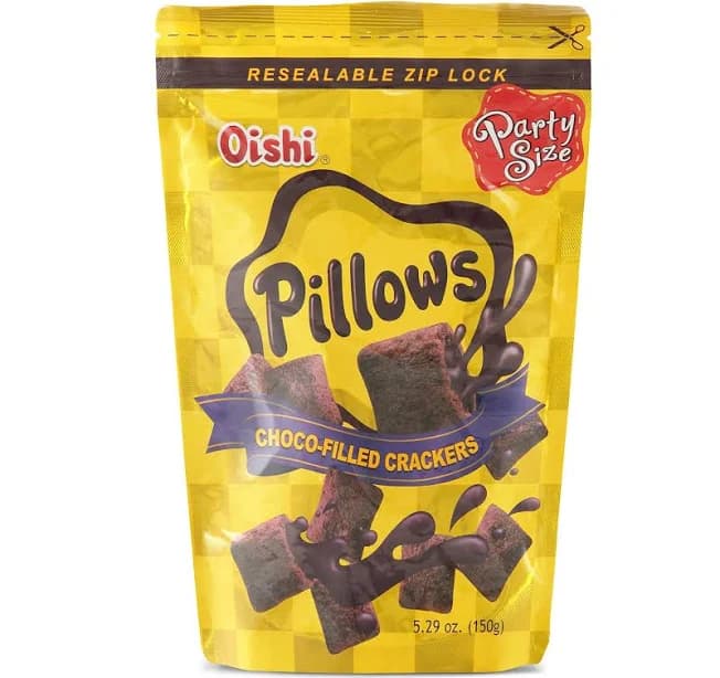 Oishi Pilows Choco-Filled Crackers Party Size, 5.29 Oz, 4 Packs