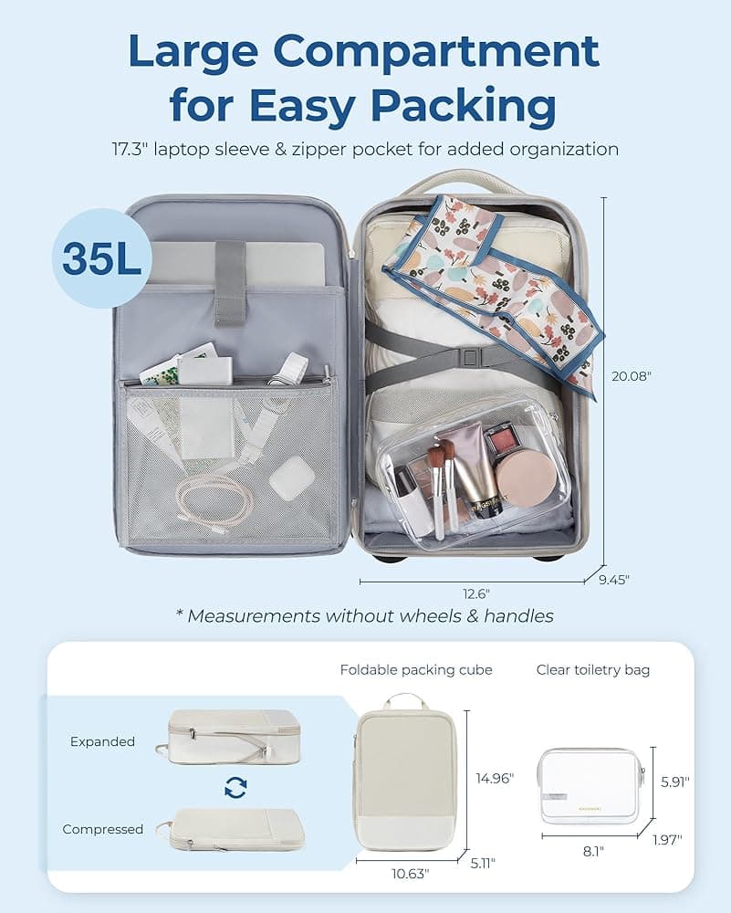 Amazon.com: BAGSMART Rolling Backpack, Water-Resistant Travel Laptop Backpacks with Wheels for Adults, 17 Inch Large Roller College Backpack Luggage Carry on with 2 Packing Cubes, Beige : Electronics