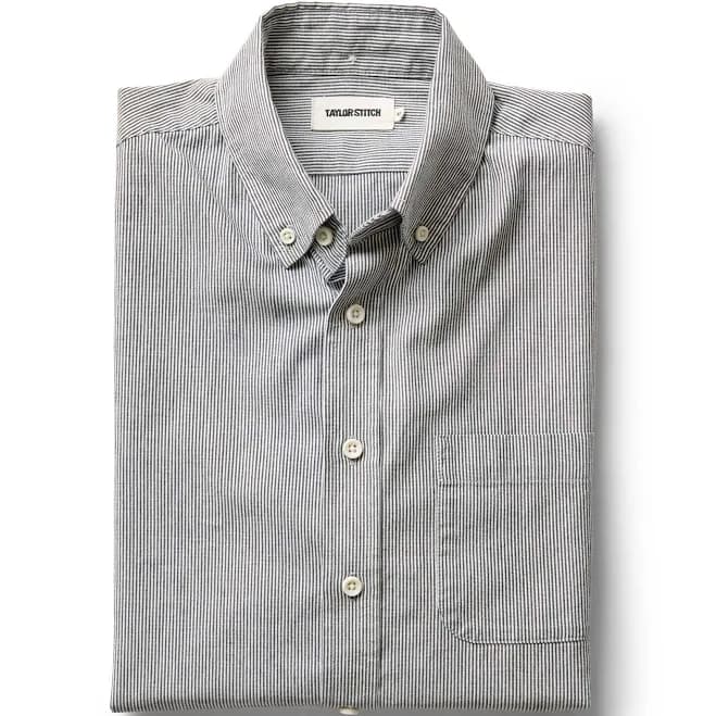 Taylor Stitch Men's Organic Cotton Jack Shirt in Rinsed Indigo Stripe Chambray