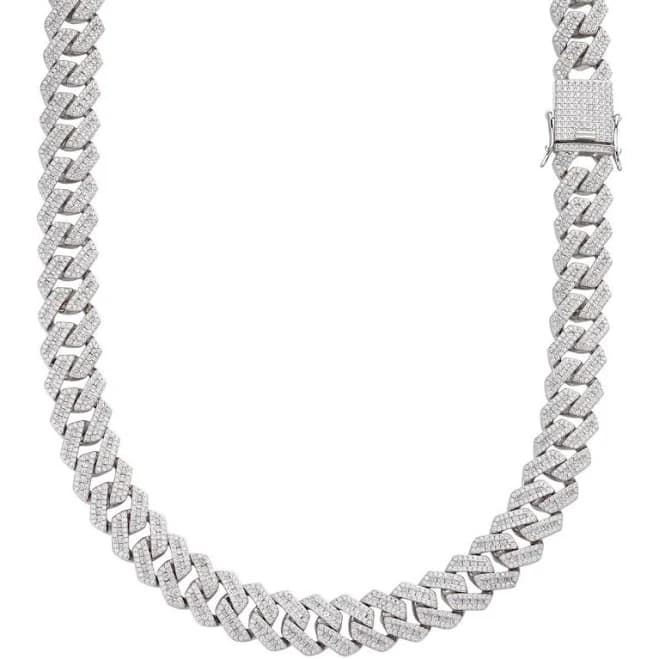 Modern Baguette Prong Set Miami Cuban Link Chain Necklace with Iced Out CZ Stones