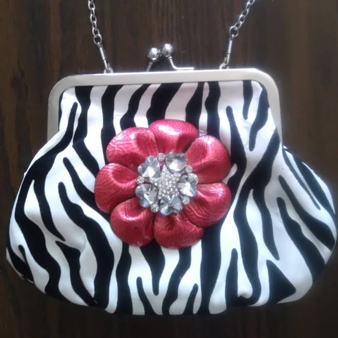 Beautiful Girly Zebra Striped Rhinestone Handbag