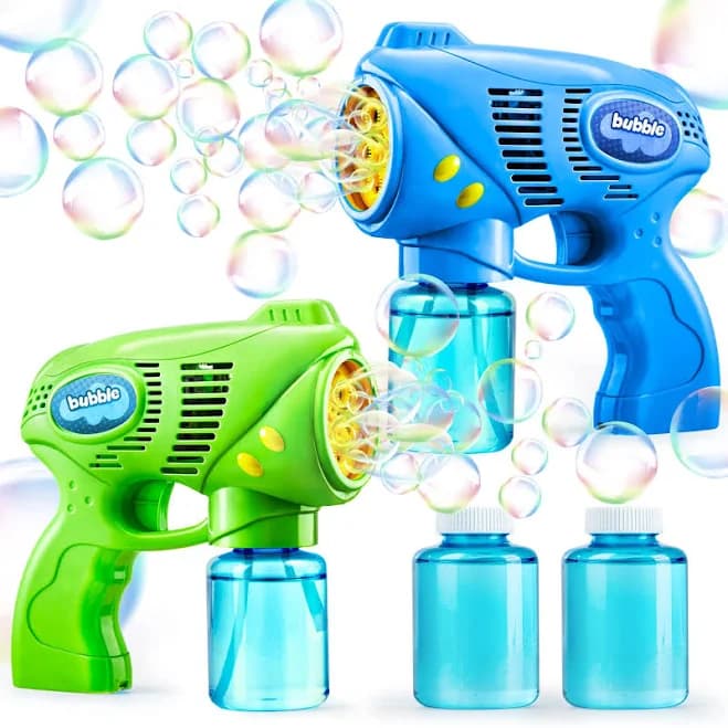 JOYIN 2 Bubble Guns with 2 Bottles Bubble Refill Solution