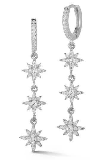 GLAZE JEWELRY Sterling Silver CZ Celestial Star Drop Huggie Hoop Earrings