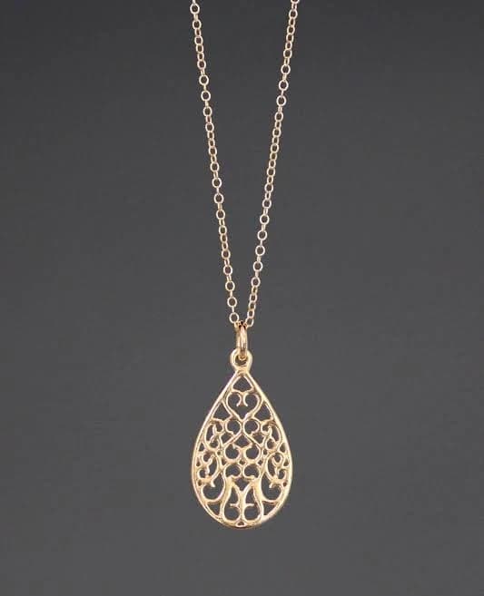 Filigree Teardrop Charm Necklace