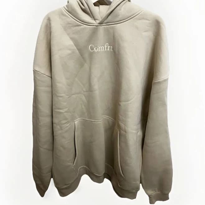 Comfrt Hoodie Mens Xxxl Beige Fleece Lined Pullover Kangaroo Pocket