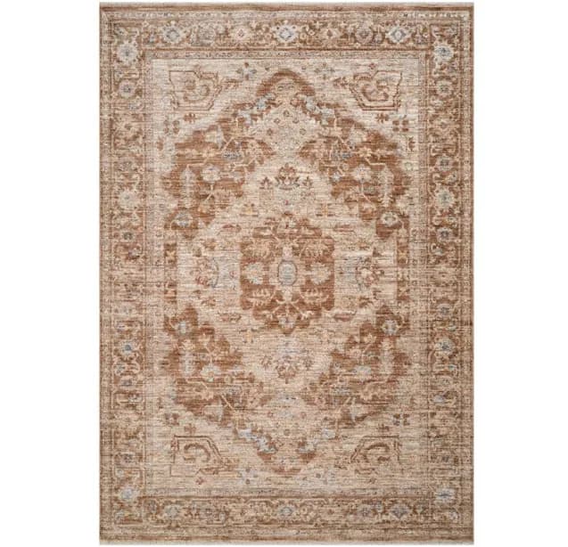 Orren Ellis 4' x 6' Sand and Brown Floral Medallion Area Rug with Fringe