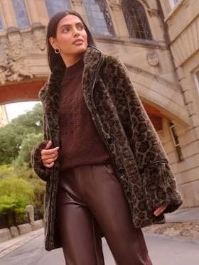 Love & Roses Leopard Print Faux Fur Coat