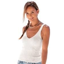 Women's Ribbed Knit V-Neck Top - LASCANA - White Solid 8/10 : Target