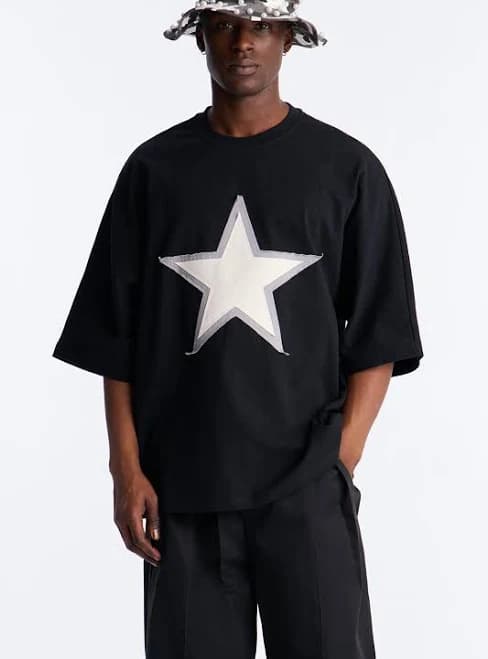 Fashion Nova Men's Premium Oversized Star Patch Tee Shirt