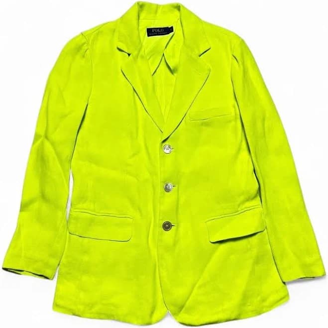 Polo Ralph Lauren Neon Yellow Green Highlighter Linen Blazer Jacket Womens 4