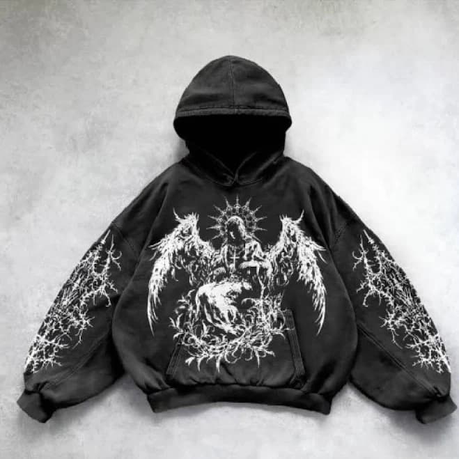 Gothic Angel Graphic Oversized Hoodie
