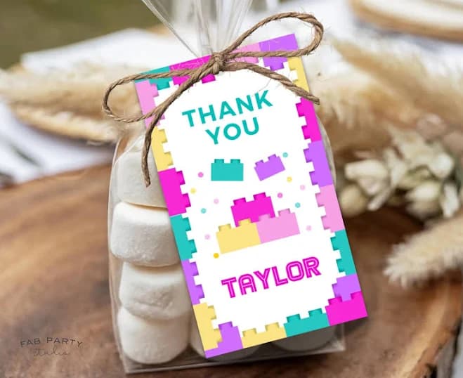 Pastel Building Blocks Favor Tag | Editable Toy Bricks Loot Bag Tag | Pink & Purple Blocks Birthday Printable Gift Tags | Girls Party Tag