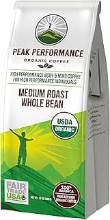 High Altitude Organic Coffee - Fair Trade, Low Acid, Non GMO, and Beans Full of Antioxidants - Medium Roast Smooth Tasting USDA Certified Organic Whole Bean Coffee Bag 12 oz