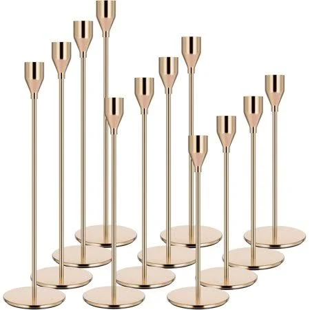 Pink Gold Candle Holders Set of 12 - Candlestick Holders for Taper Candles - Metal Material & Modern Decorative - Fits 3/4 inch Candles for Table