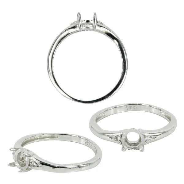 Split-Shank Ring Setting with CZ's and Round Prongs Mounting in Sterling Silver 4mm - 6