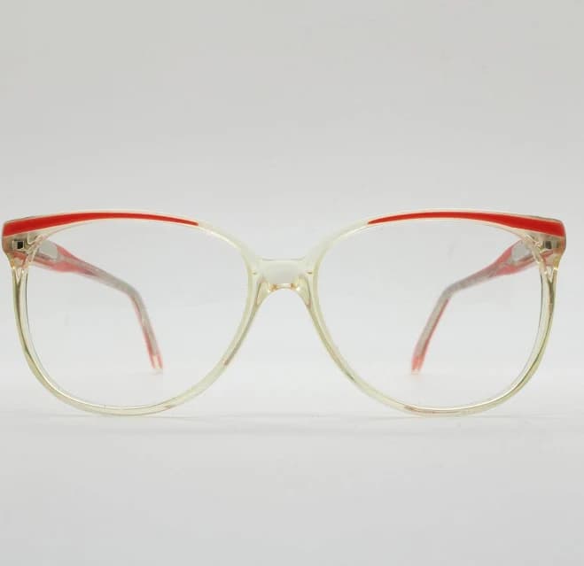 80s vintage womens cat eye glasses made in Italy by Antares. Fresh pink and clear acetate optical frame. RX Prescription eyeglasses. NOS