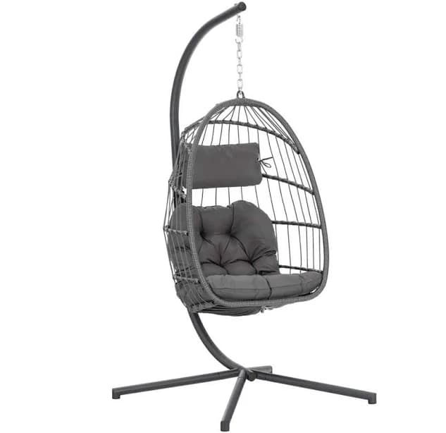 Brafab 1-Person Wicker Patio Swing Egg Chair Cushions