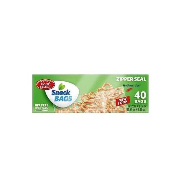 Home Select Snack Bags Zipper Seal 50 Ct