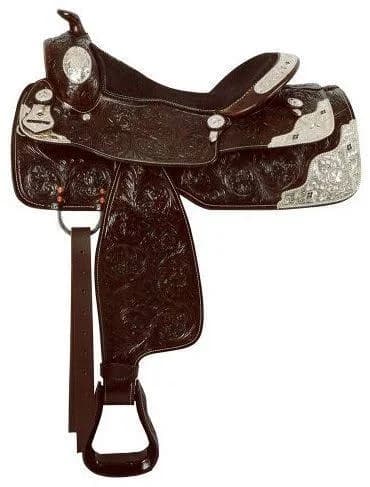 Double T Fully Tooled Silver Show Saddle With Texas Star Accents - 16 Inch