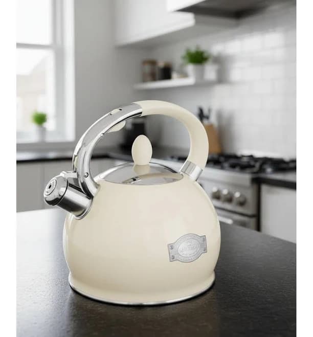2.6-Quart Cream-Colored Stainless Steel Stovetop Kettle