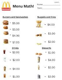 Menu Math Mickey D's by Putting the F in Functional and Fun | TPT
