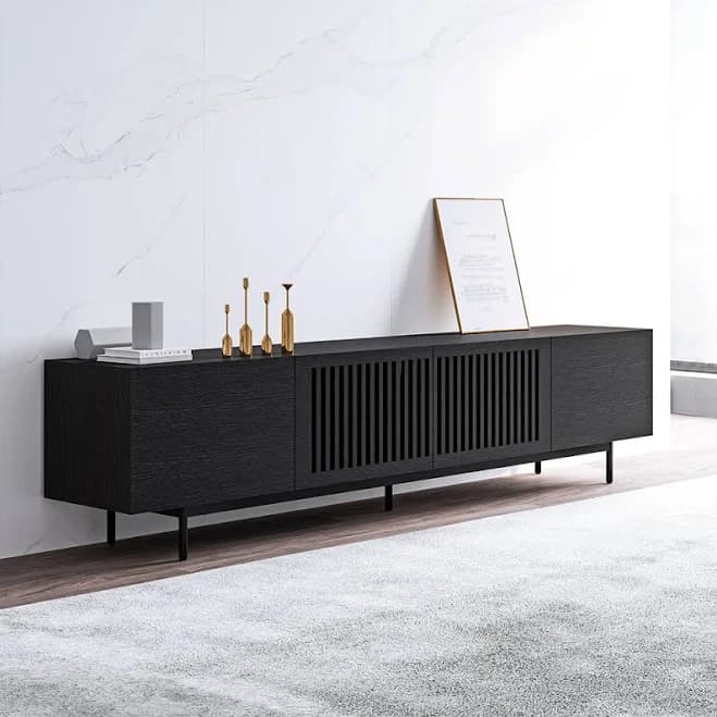 Mid-Century Modern TV Stand, Minimalist Slatted Wood TV Console