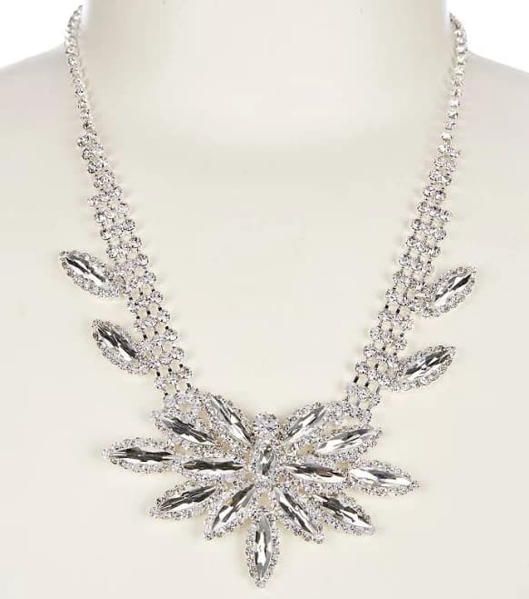 Cezanne Navette Flower Cluster Silver Necklace
