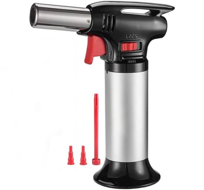 JFVKAF ABS Plastic and Aluminum Alloy Black Refillable Torch Lighter with Safety Lock Adjustable Flame for Cooking Barbecue
