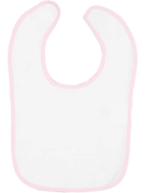 Embroidery Baby Bib -- White with Pink Contrast Trim, 100% Cotton Terry