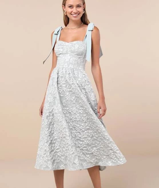 Lulus Jacquard Bustier Tie-Strap Midi Dress