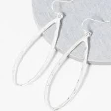 *Hammered Silver Elongated Teardrop Dangle Earrings