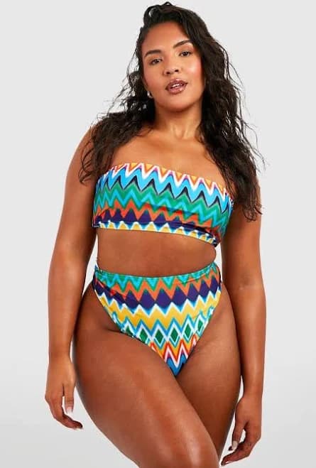 boohoo Women's Plus Size Aztec Bandeau Bikini