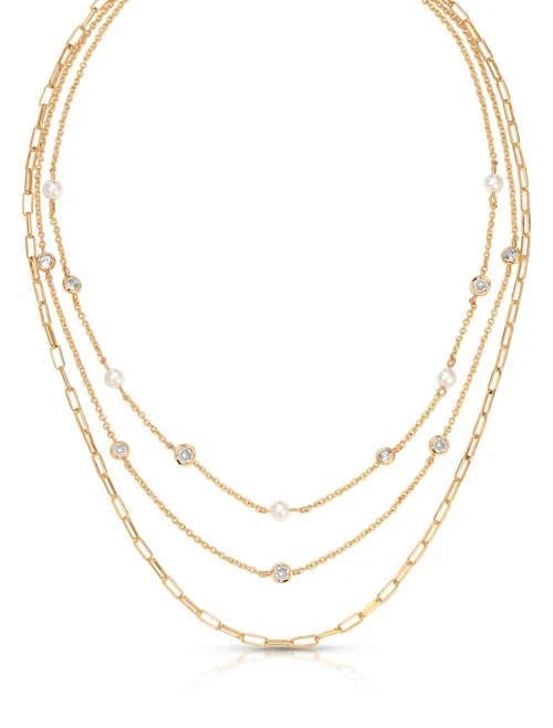 Ettika Women's Faux Pearl & Crystal Layered Station Necklace