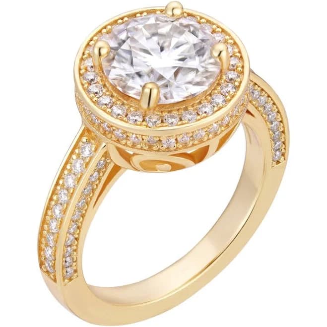 Real MOISSANITE Halo Engagement Promise Ring 14k Gold Plated 925 Silver All