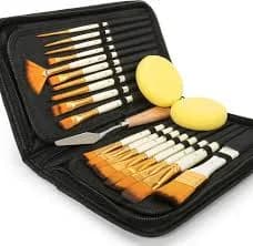 21 Piece Paint Brush Set, ARTIFY 18 Acrylic Paint Brushes, Palette Knife, and 2 Sponges, Professional Artist Paint Brushes for Acrylics, Watercolors,