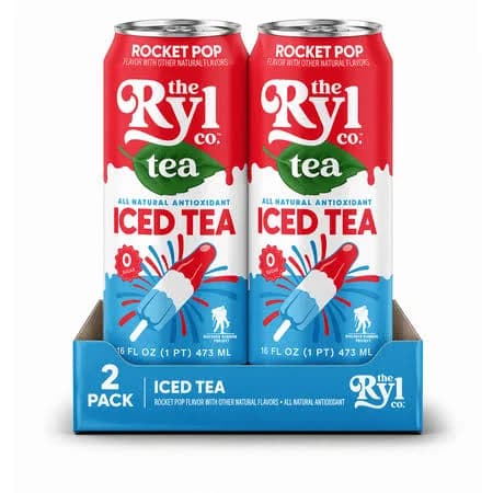 2 pack Ryl Iced Tea Rocket Pop, Zero Sugar Antioxidant Tea, Cherry Lime Blue Raspberry Flavor, 16 fl oz Ready-to-Drink Can, Size: 16oz