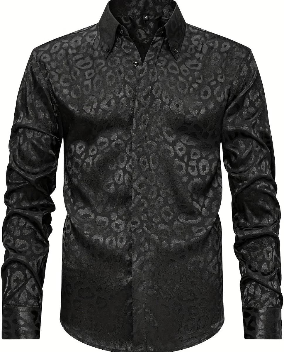 Men's Satin Leopard Dress Shirt