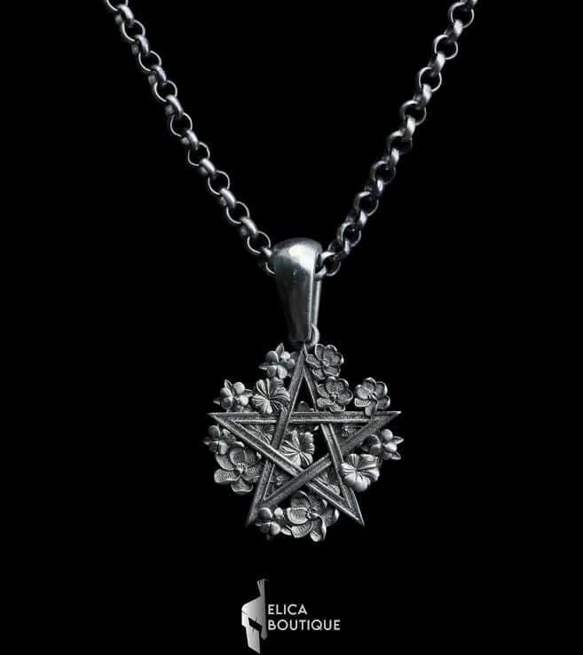 Men's Oxidized Silver Pentagram Wiccan Necklace