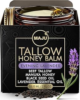 MAJU Tallow Honey Balm, Evening Lavender (2 oz), Grass Fed Beef Tallow for Skin with Organic Black Seed Oil, Manuka Honey and Organic Beeswax, Skin and Face Moisturizer for Deep Hydration