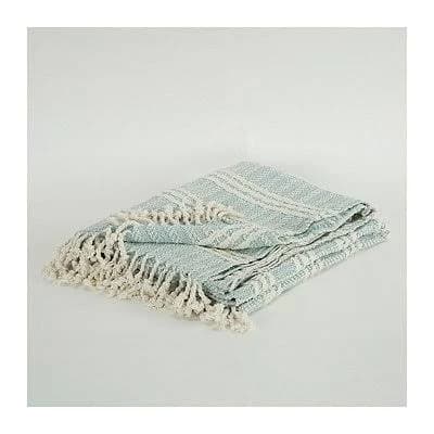 Kirkland's Home Light Blue and Ivory Striped Cotton Throw